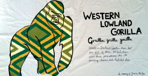 Western Lowland Gorilla by Rosalind Cuneo. Hand painted muslin.